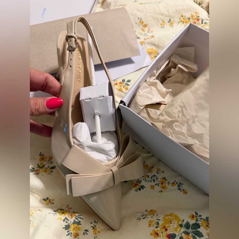 Marc Fisher Nude Patent Leather Slingback Heels